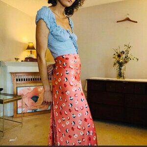 LOFT Floral coral Skirt L